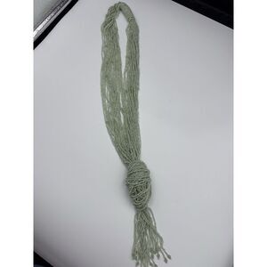 Light Green Glass Bead, Multi Strand Necklace Long Chunky Notted 2629